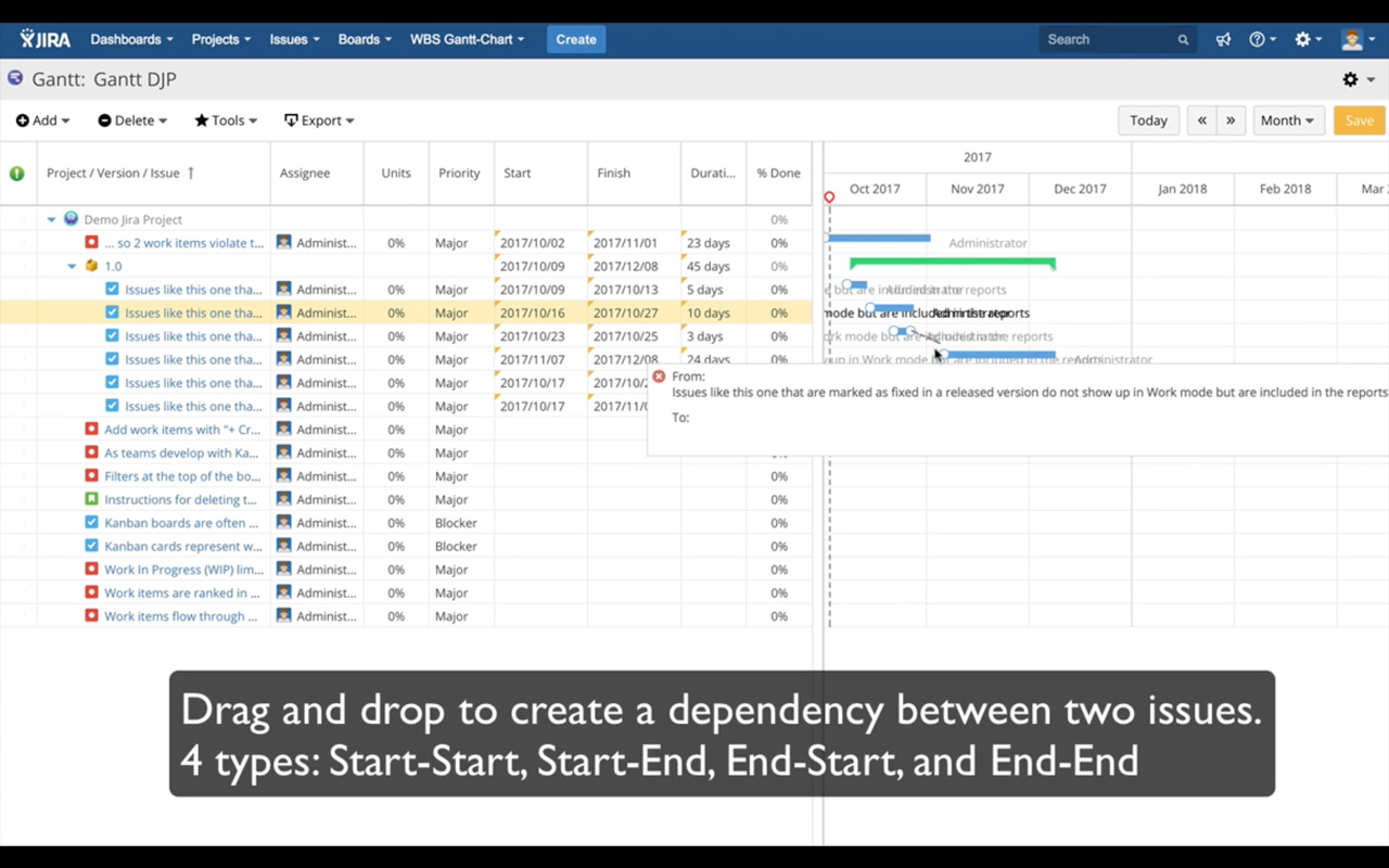 drag and drop to careate a dependency