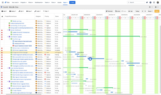 A gif showing the feature of drag and drop gantt bar in WBS Gantt Chart for Jira app.