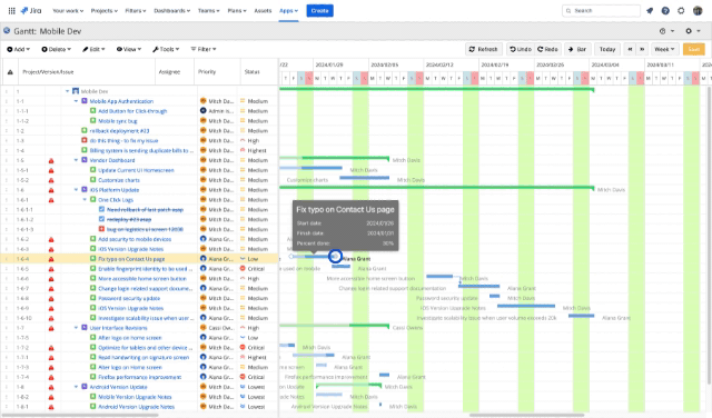 A GIF demonstrating the creation of dependencies in the WBS Gantt Chart for Jira app.