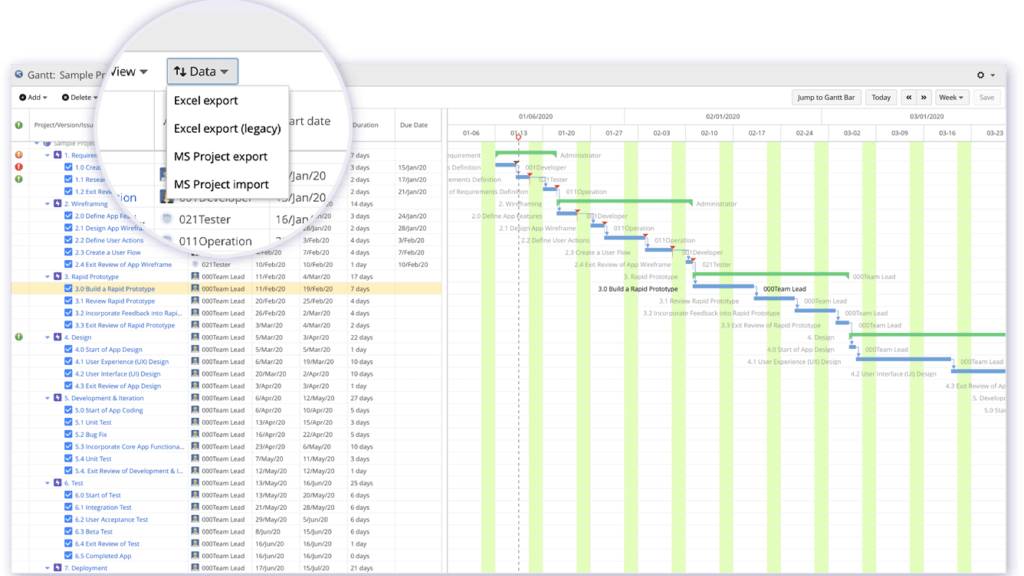 One-click data import and export between Jira and Microsoft Project.