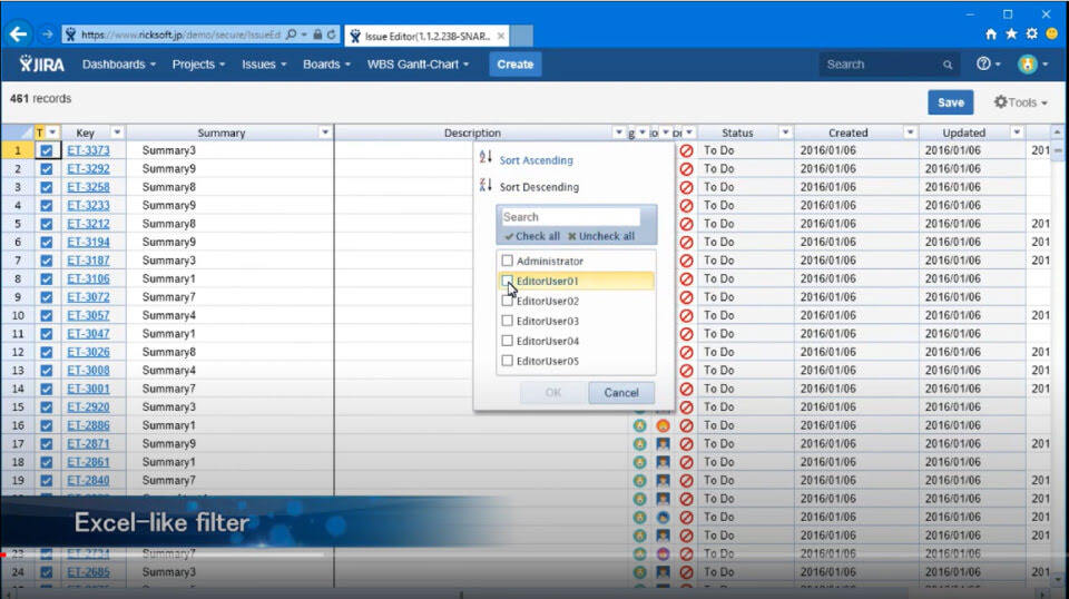 Excel-like UI and features in Jira