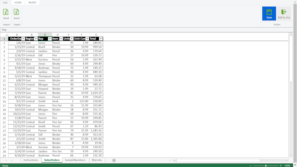 Import and export data between Jira and Excel