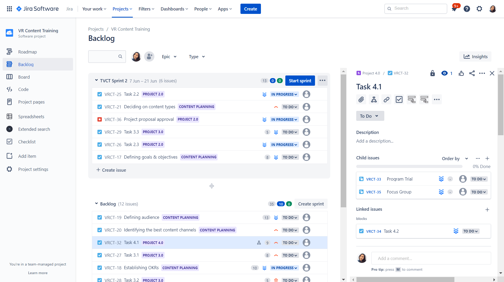 Jira Backlog Interface