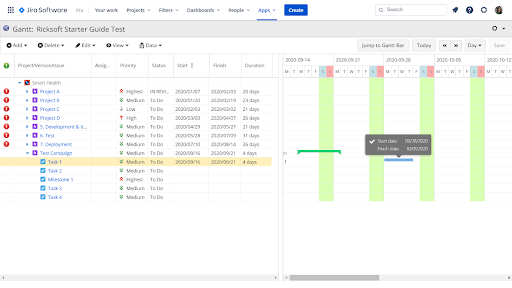 Schedule Start and Finish Dates on a Jira Gantt chart easily.