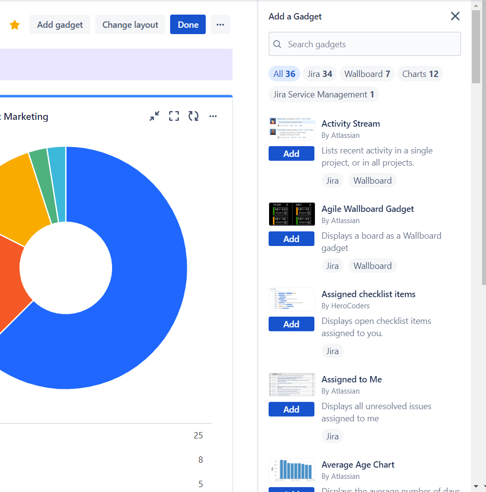 Dashboard Add Gadget Screen