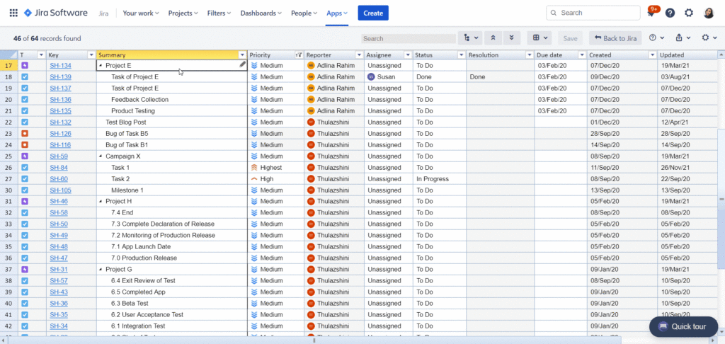 View and update the Jira issue without leaving the spreadsheet.