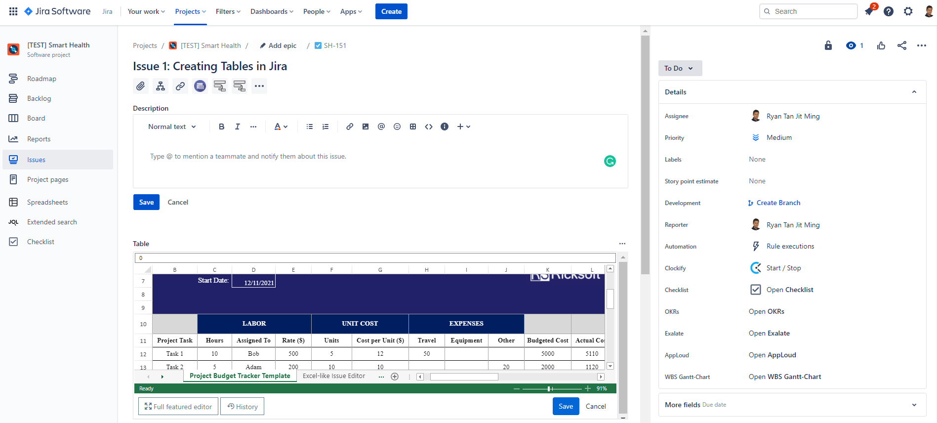 Finished Template Upload in Jira