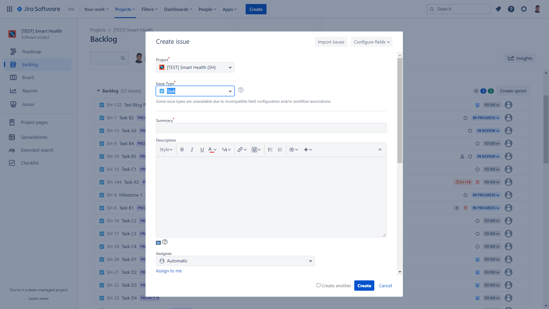 Creating Issue Types in Jira