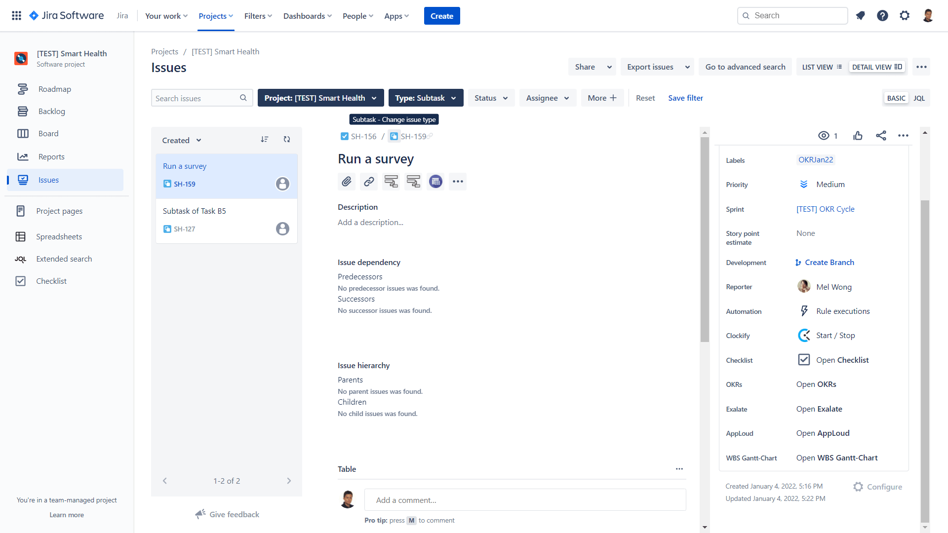 Creating sub-tasks in Jira to make a large complex project more manageable.