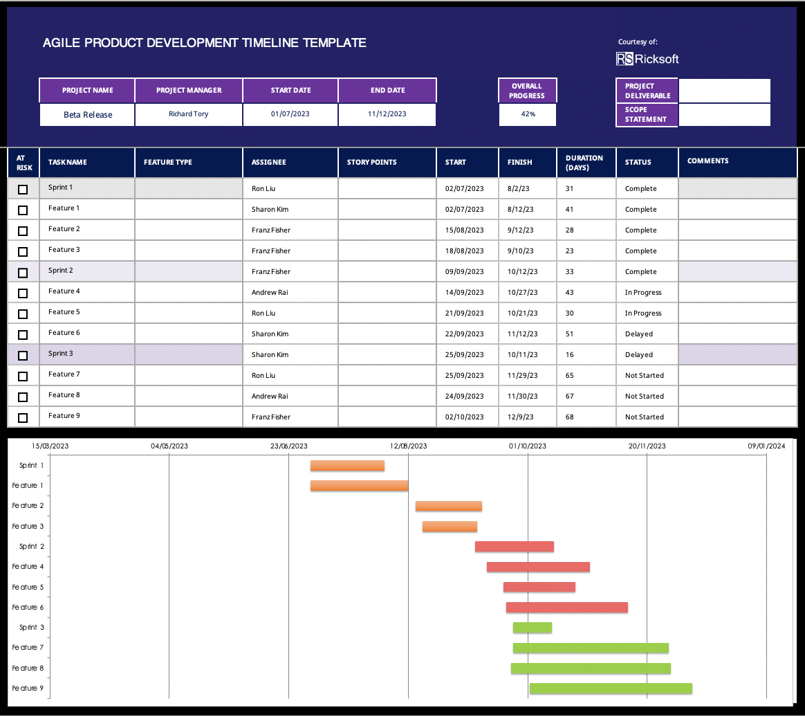 Ricksoft's Agile Project Timeline with Visual Progress Tracker