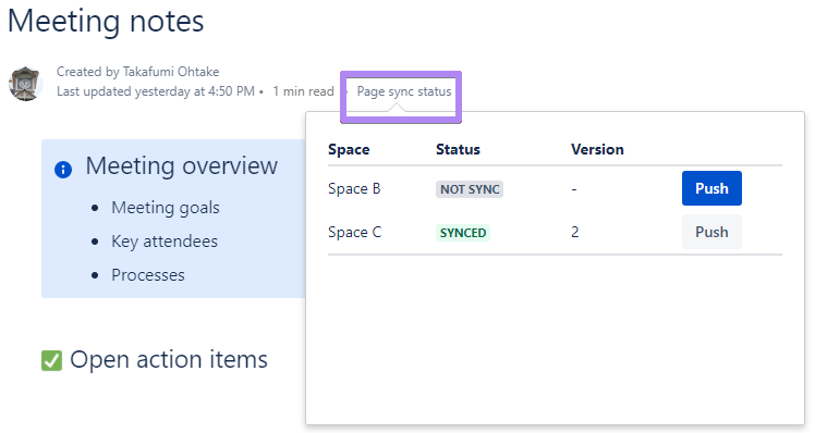 Keep track of page sync status (synced, not synced, behind, ahead) for better coordination and decision-making