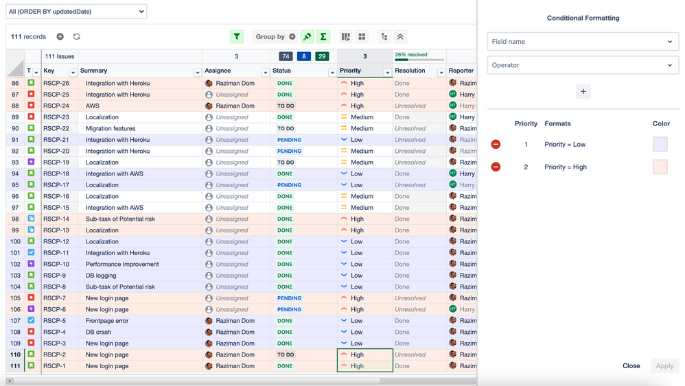 Apply smart filter to comb through your Jira issues more effectively.