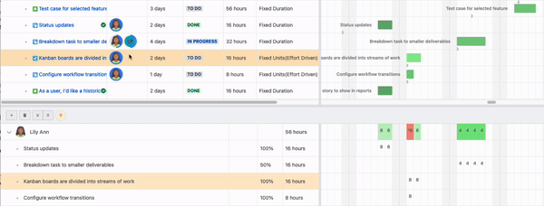 Gantt Chart Planner for Confluence allows you to auto schedule based on resources, effort, and task duration.