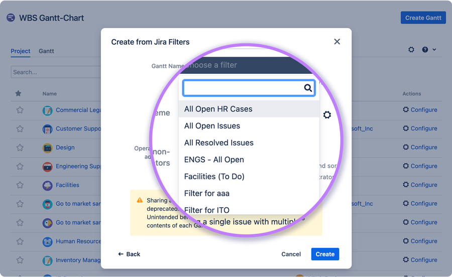 WGC create gantt in seconds